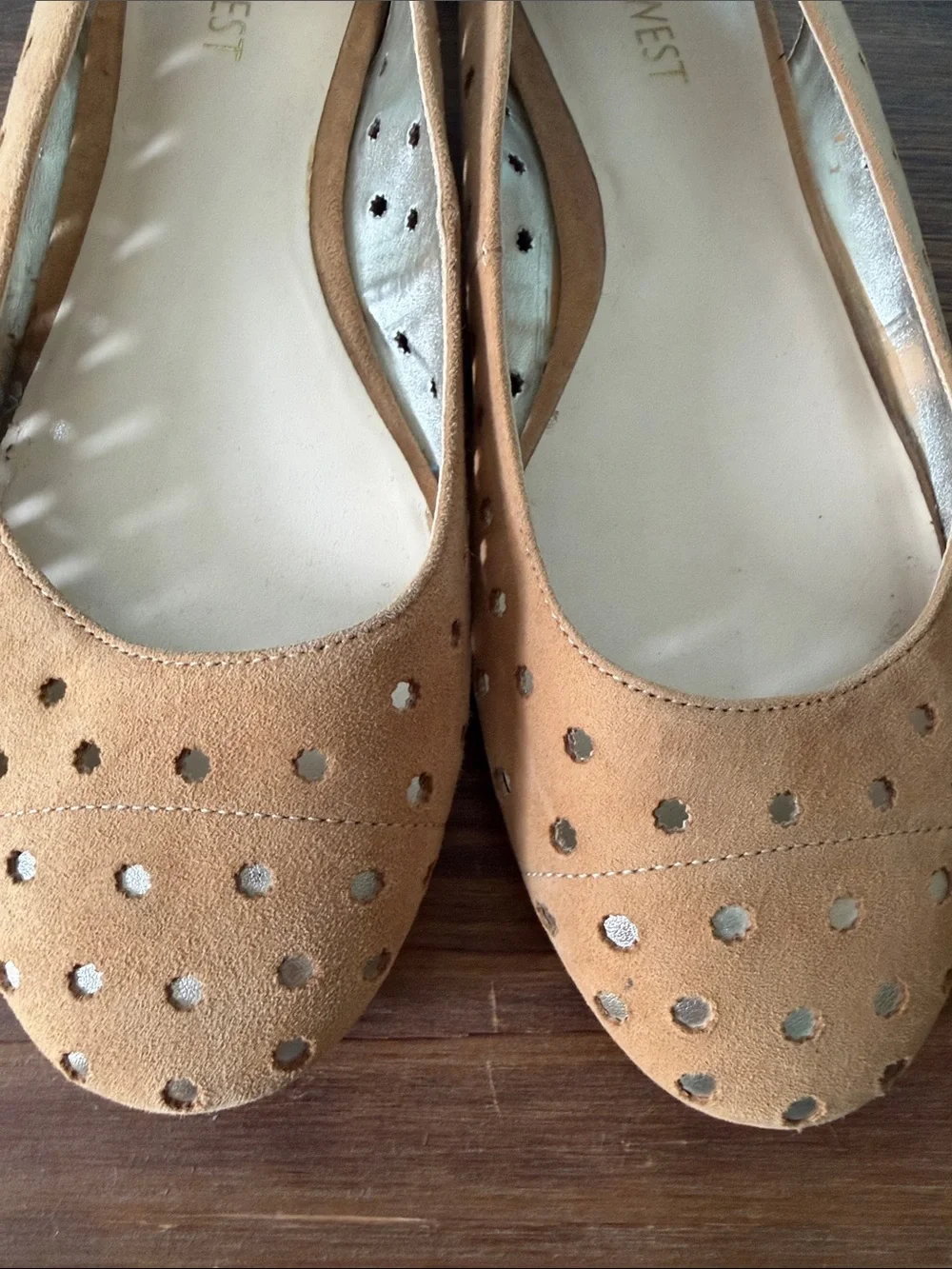 Sold- Nine West Camel Suede Studded Ballet Flats